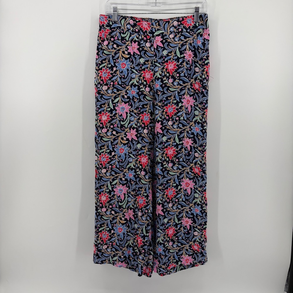 LOFT Womens Small Navy‎ Blue Floral Wide Leg Viscose Elastic Back Pants